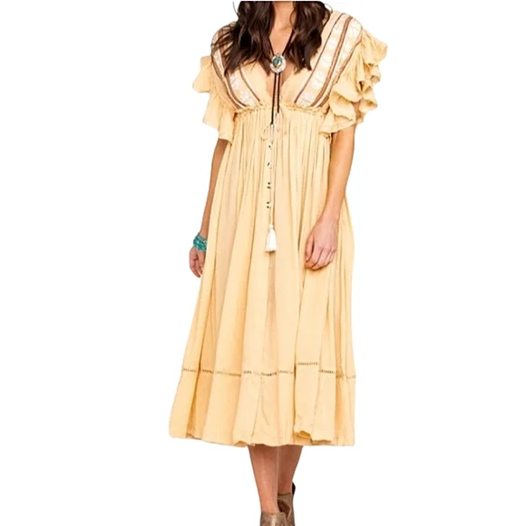 Free People Bali Will Wait For You Dress in Garbanzo Oversized Boho XS - Picture 6 of 16